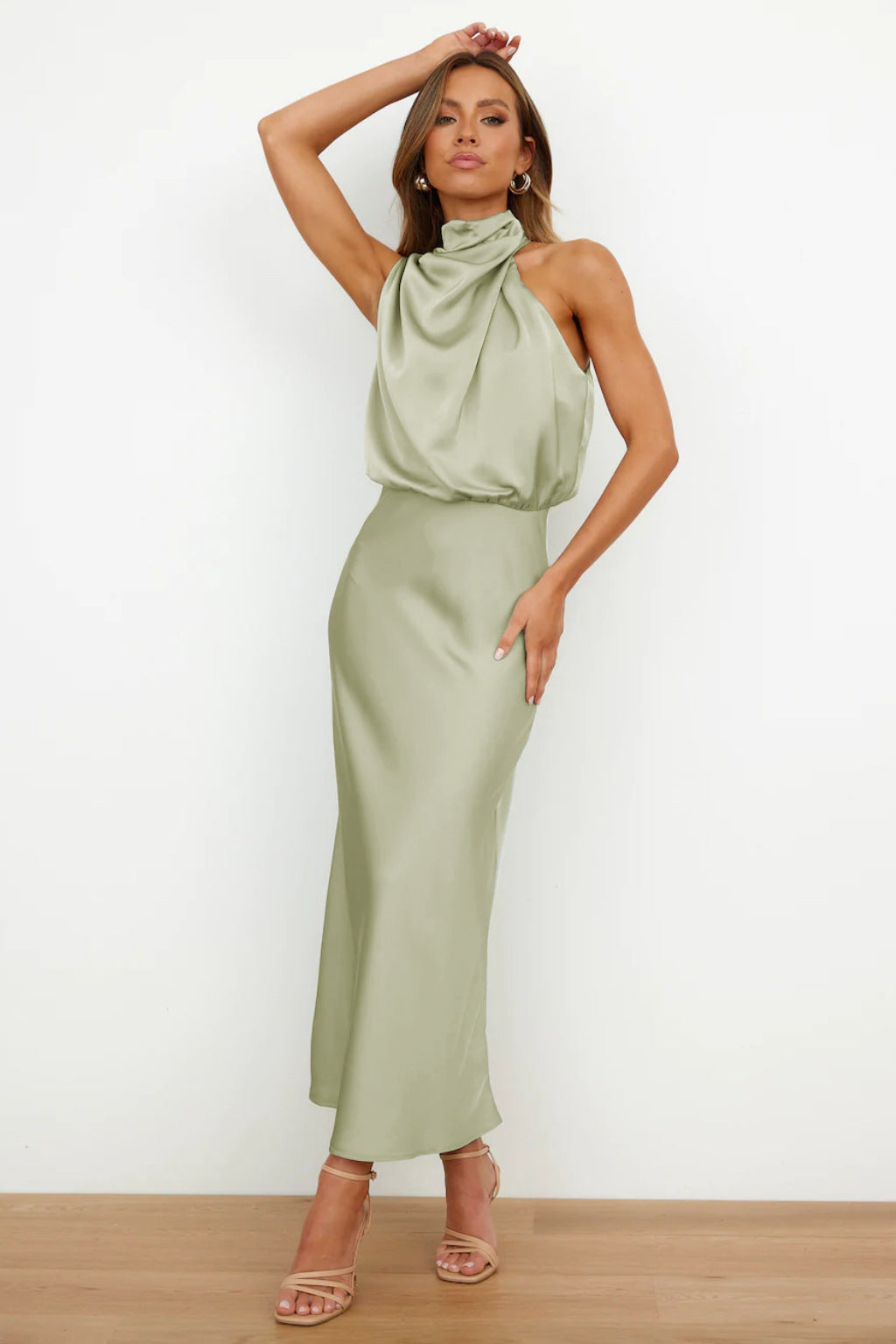 Carlina® | Satin Halter Neck Long Dress