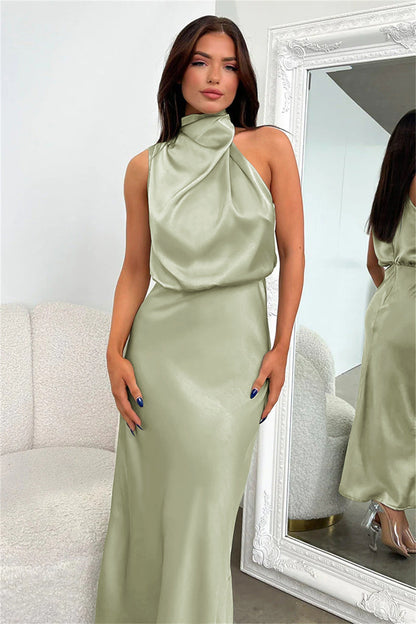 Carlina® | Satin Halter Neck Long Dress