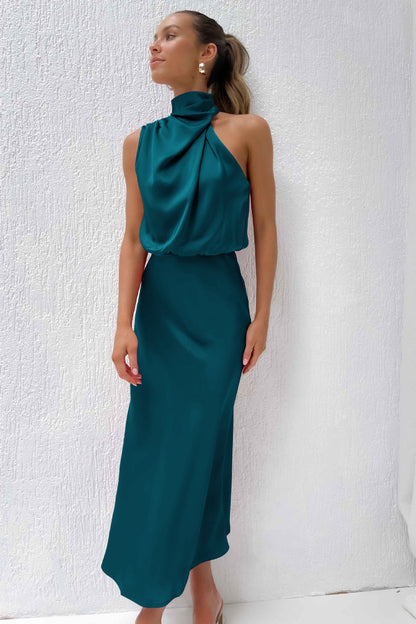 Carlina® | Satin Halter Neck Long Dress