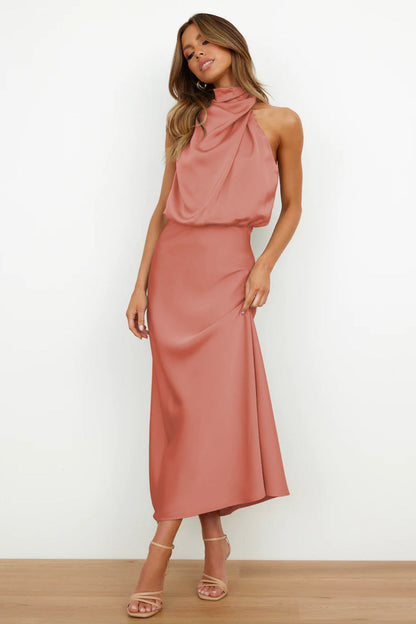 Carlina® | Satin Halter Neck Long Dress