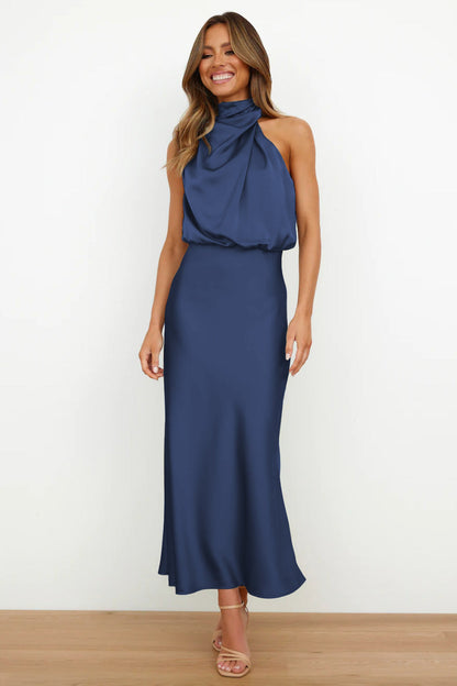 Carlina® | Satin Halter Neck Long Dress