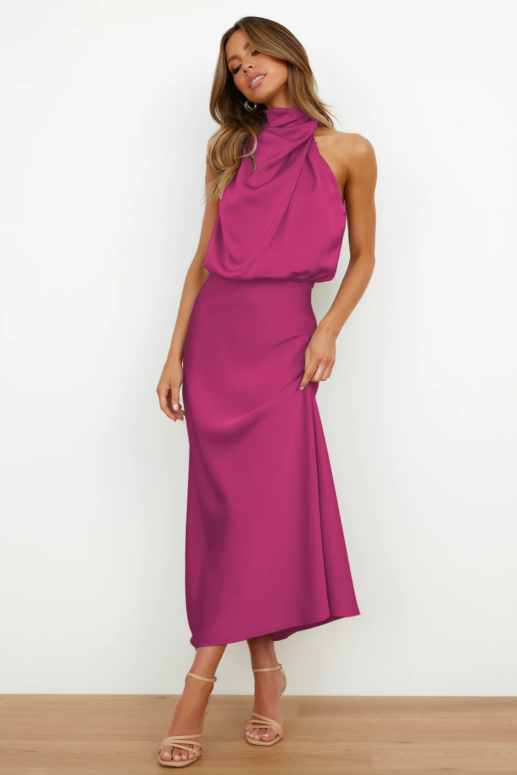 Carlina® | Satin Halter Neck Long Dress