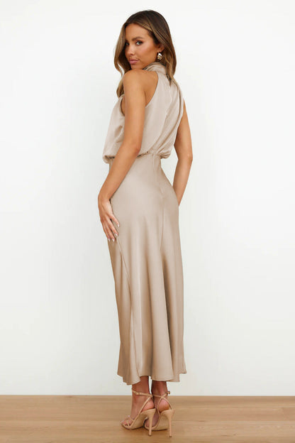 Carlina® | Satin Halter Neck Long Dress