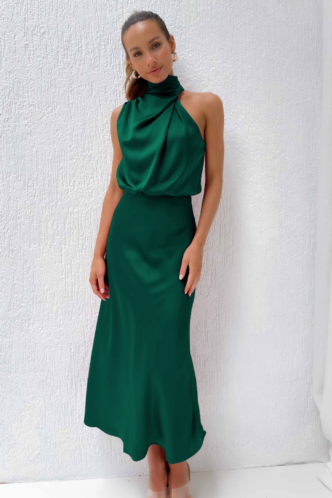 Carlina® | Satin Halter Neck Long Dress