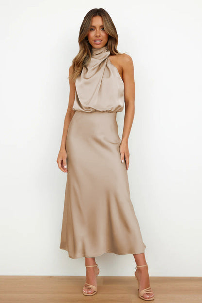 Carlina® | Satin Halter Neck Long Dress