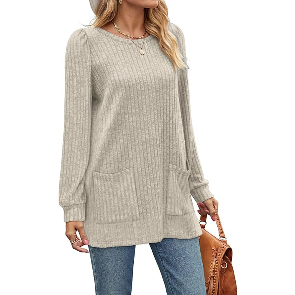 Ava | Mid-Length Solid Color Sweater with Pockets