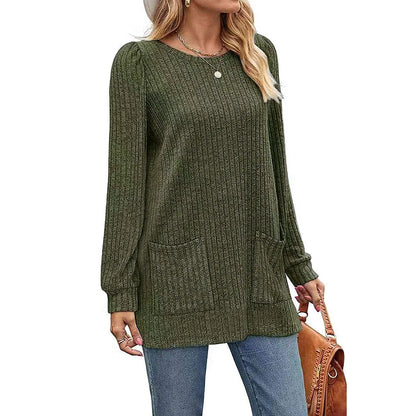 Ava | Mid-Length Solid Color Sweater with Pockets