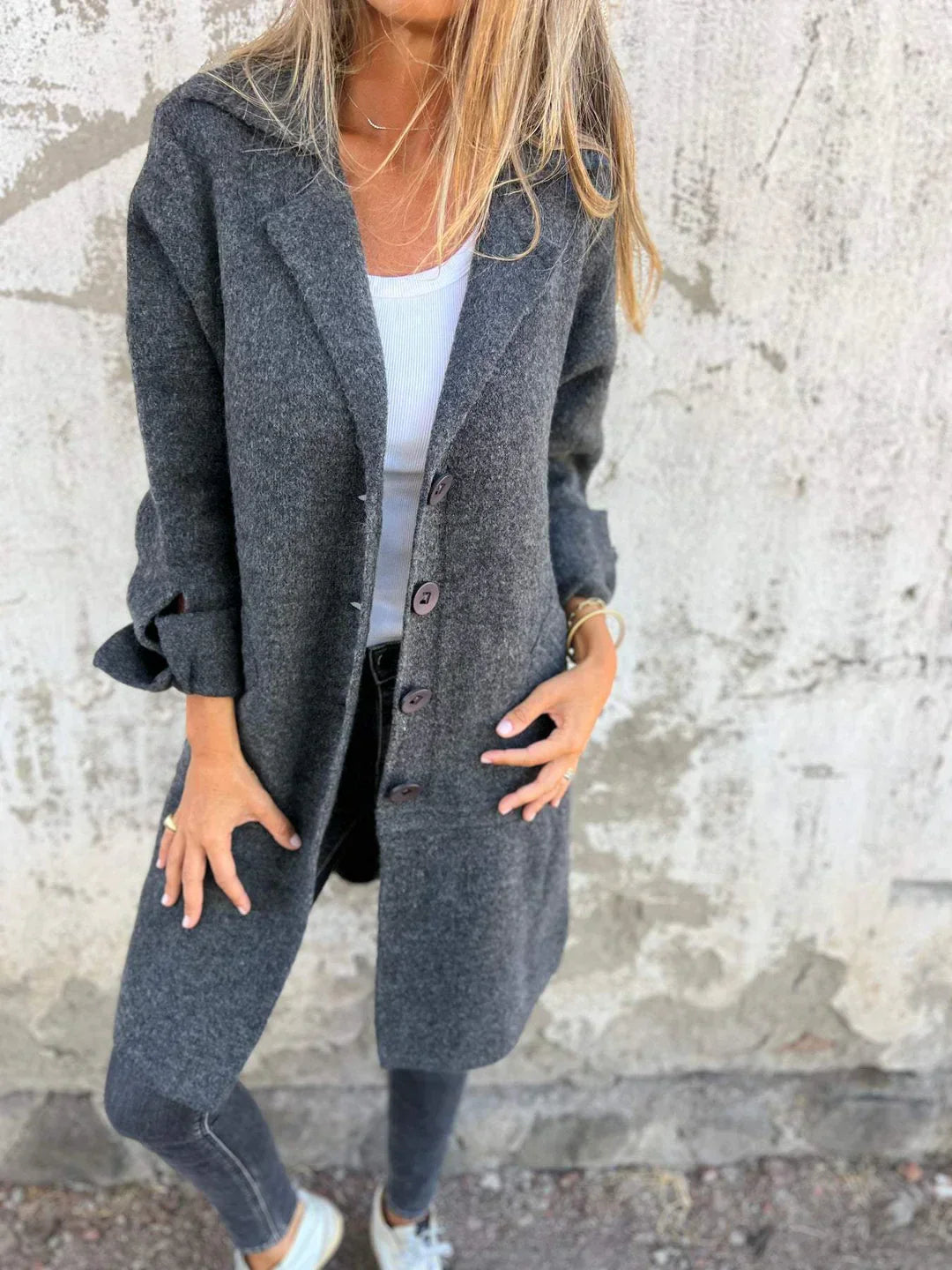 Baylea - Casual Single-breasted Coat with Wool Revers