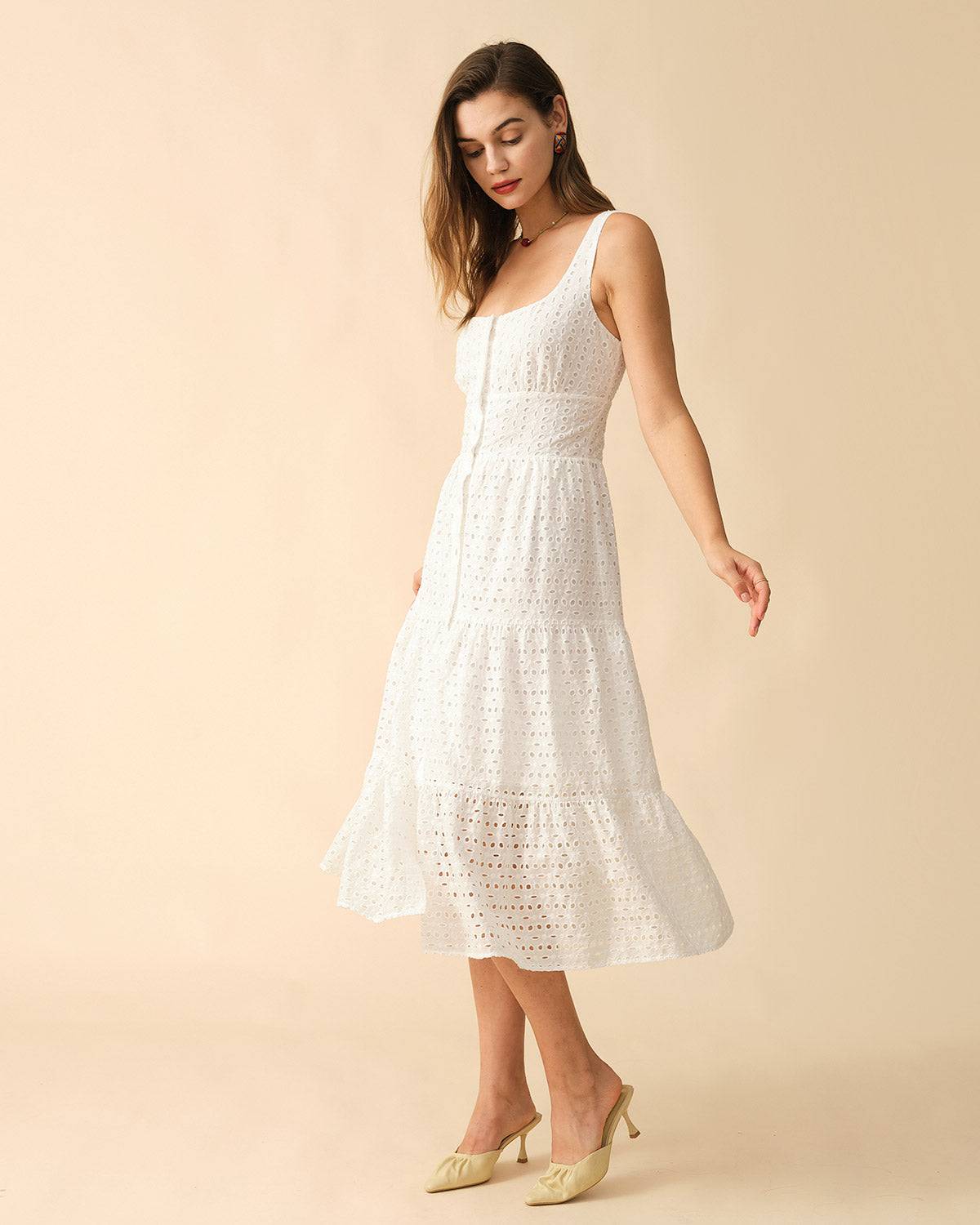 Elvy |The Square Neck Tiered Hem Midi Dress